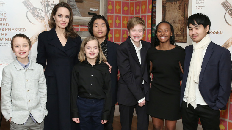 Angelina Jolie poses with her children