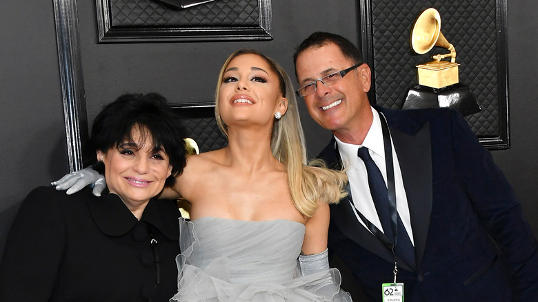 Ariana Grande with her parents at the Grammys