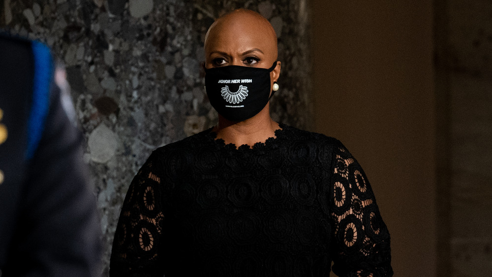 Ayanna Pressley wearing a face mask