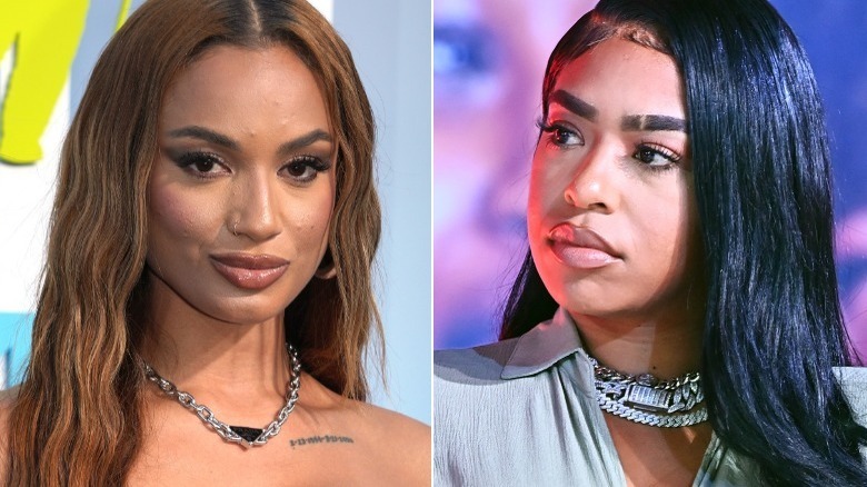 A composite image of DaniLeigh wearing a link chain, B. Simone wearing chokers 