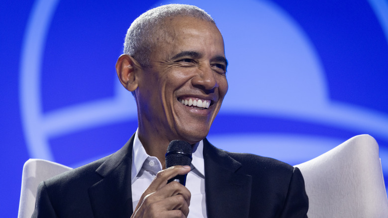 Barack Obama speaking at Obama Foundation's 2024 Democracy Forum