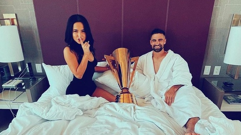 Becky G and Sebastian Lletget in bed