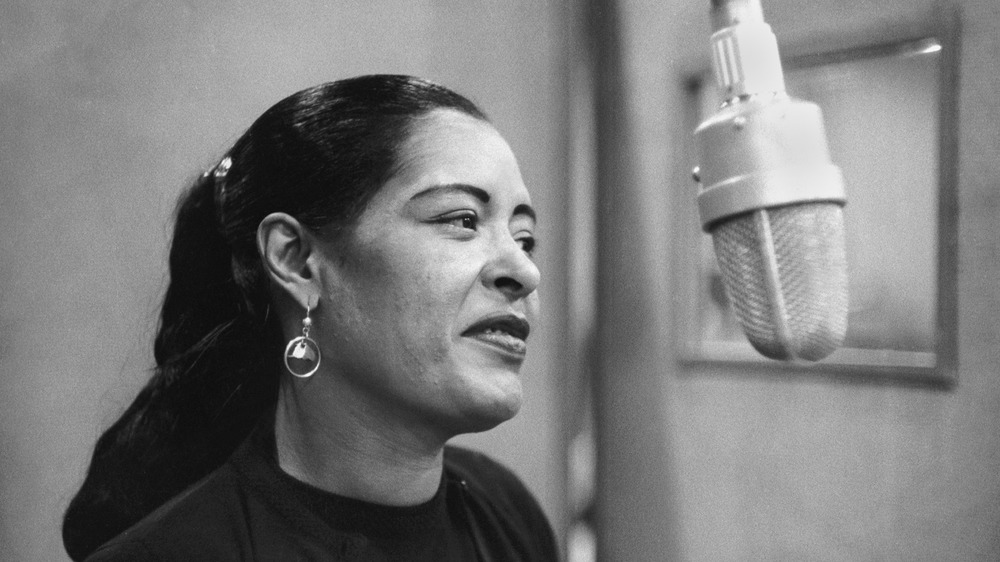 Billie Holiday singing in the recording studio