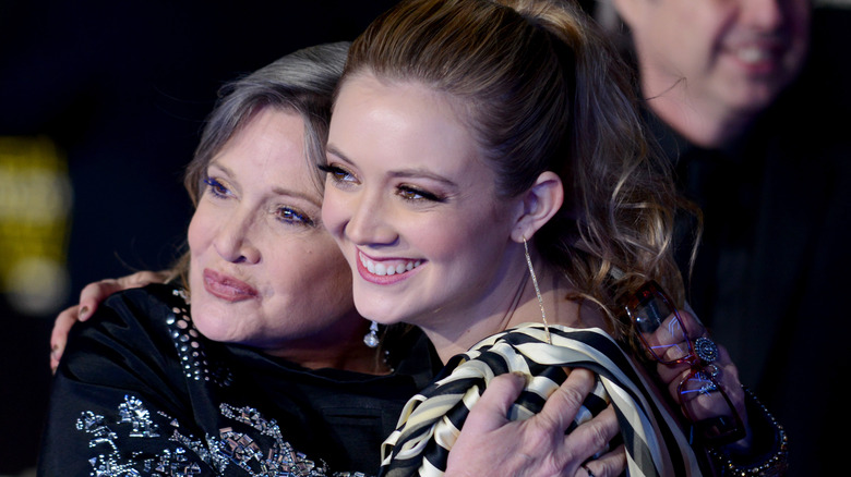 Carrie Fisher and her daughter Billie Lourd hugging