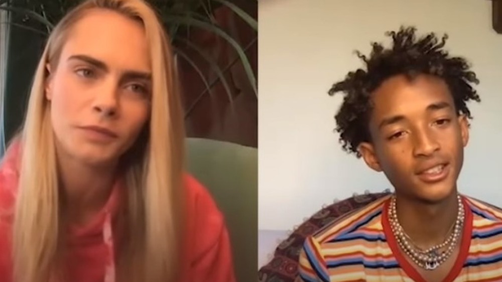 Cara Delevingne shown in a side-by-side panel with Jaden Smith