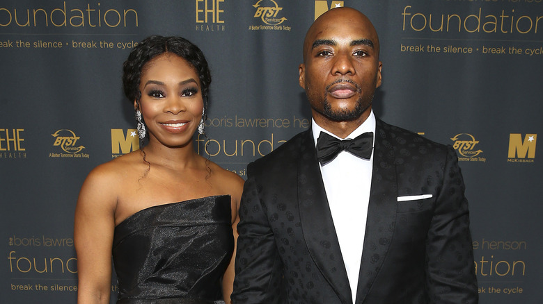 Charlamagne tha God and Jessica Gadsden posing