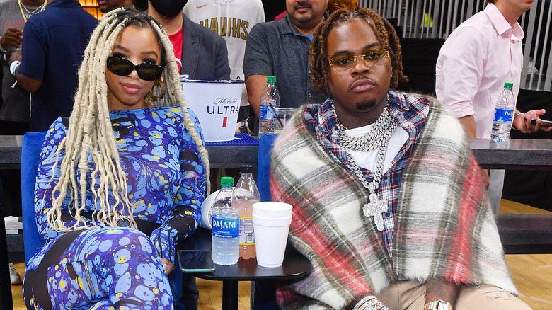 Chloe Bailey and Gunna at an NBA game