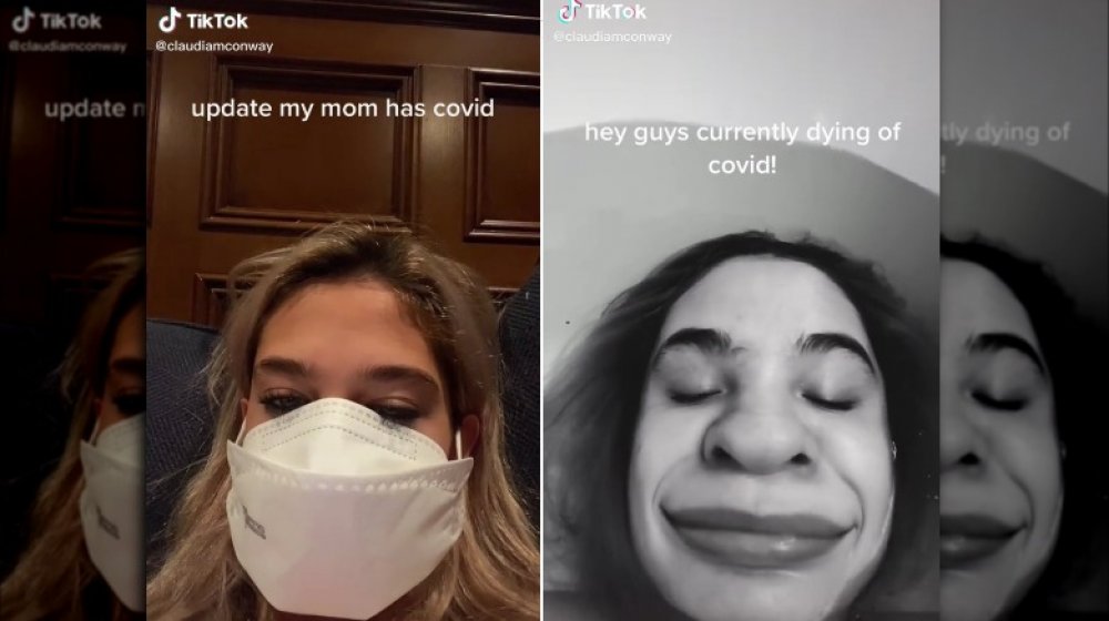 screenshots of Claudia Conway's TikTok videos about COVID