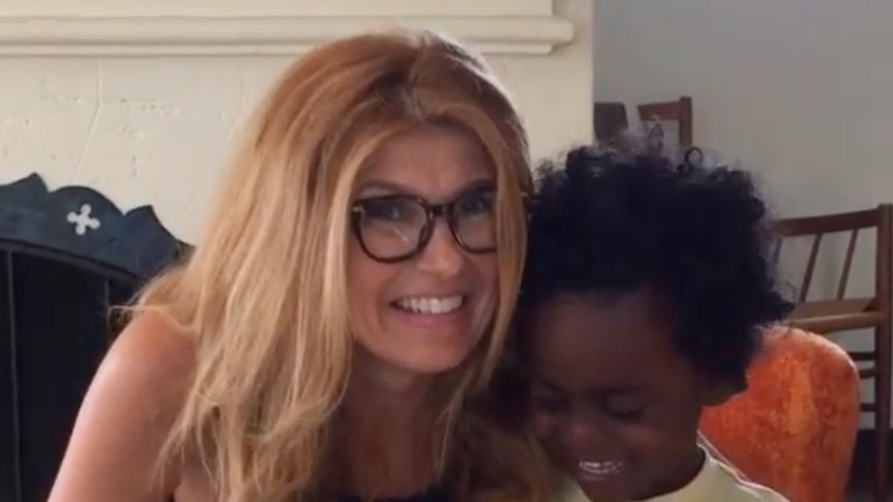 Connie Britton shoots a video with her son at the Empire State Building in 2015