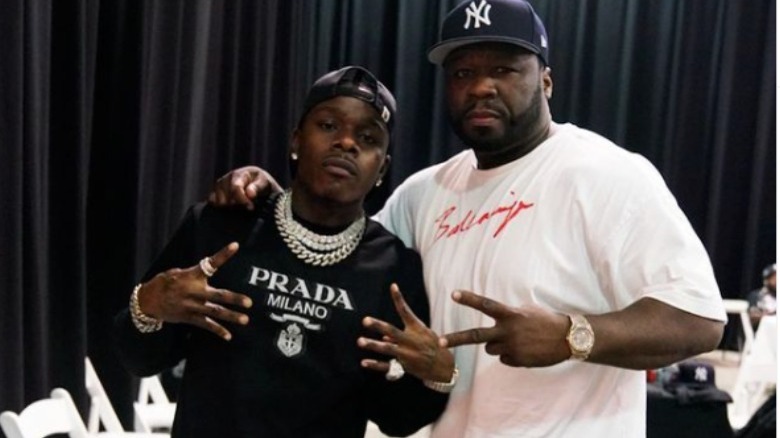 DaBaby and 50 Cent pose for a photo together