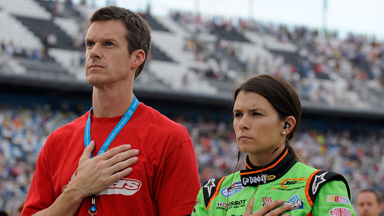 Danica Patrick and Paul Hospenthal during the national anthem 