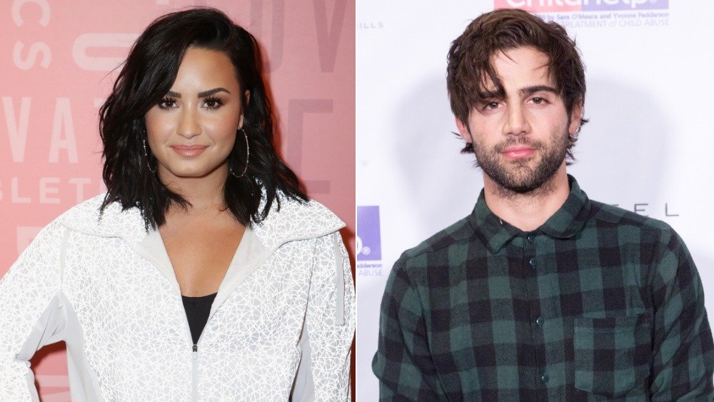 (left) Demi Lovato visiting Fabletics at The Village (right) Max Ehrich at a Childhelp Hollywood Heroes event