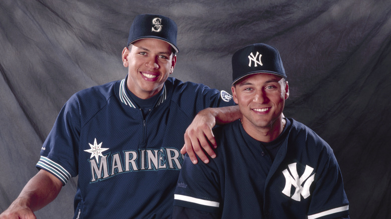 Derek Jeter and Alex Rodriguez smiling