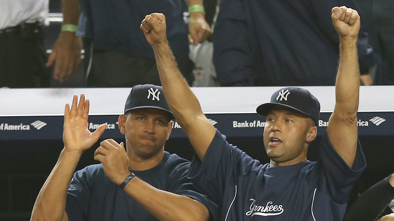 Derek Jeter and Alex Rodriguez cheering