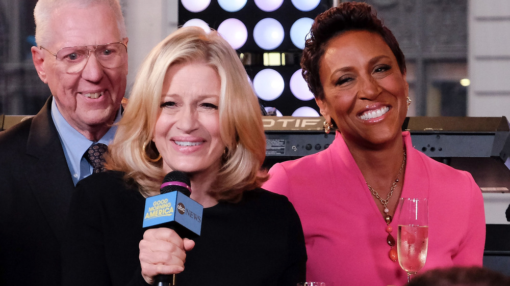 Diane Sawyer and Robing Roberts laughing on Good Morning America 