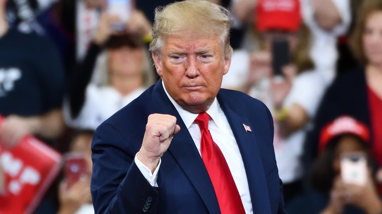 Donald Trump pumps his fist in 2019