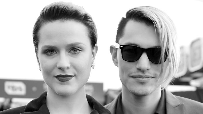 a black and white photo of Evan Rachel Wood and Zach Villa