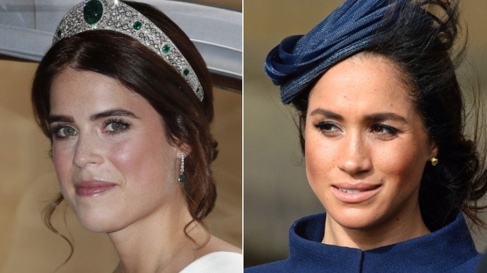 Princess Eugenie and Meghan Markle split image