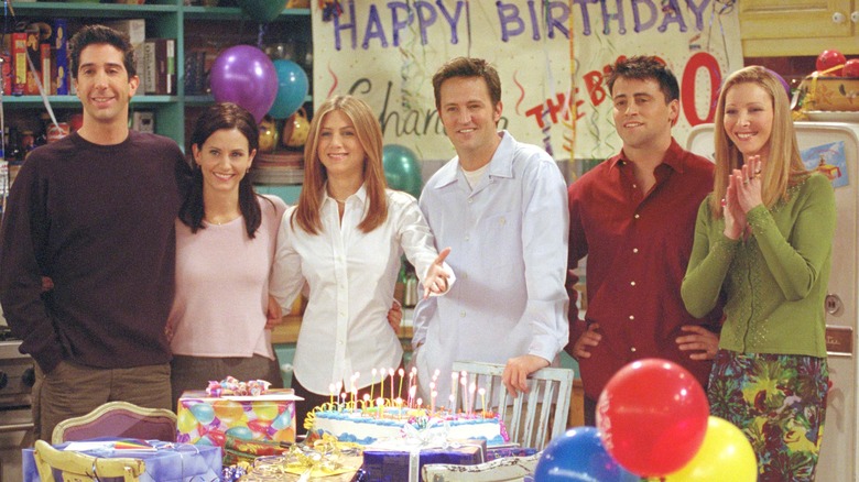 The Friends cast on set