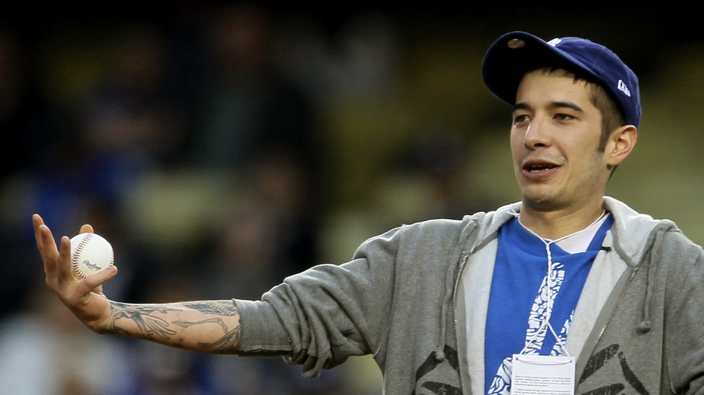 Jake Harris throws out a pitch at a Los Angeles Dodgers game