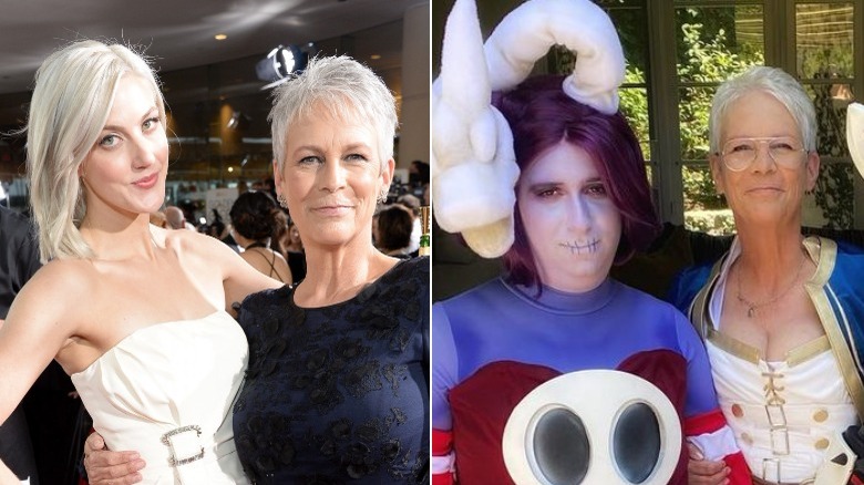 A composite image of Annie Guest posing with Jamie Lee Curtis and Ruby Guest posing with Jamie Lee Curtis