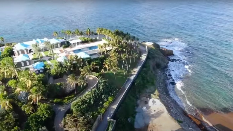 high angle drone footage of Jeffrey Epstein's island