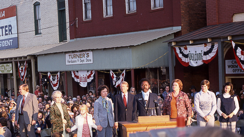 Jimmy Carter and his family on stage