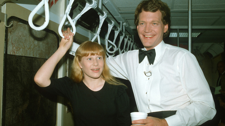 Amy Carter, David Letterman on subway set