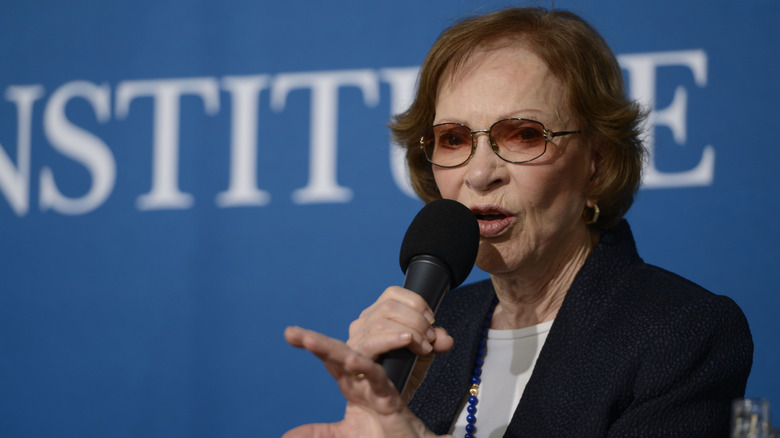 Rosalynn Carter speaking to a crowd