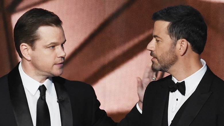 Matt Damon and Jimmy Kimmel in suits