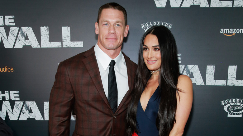 John Cena, Nikki Bella pose for the press