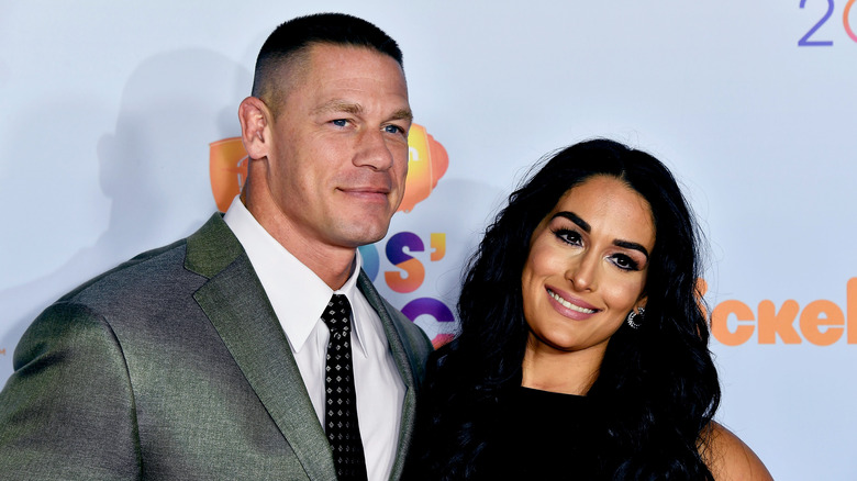 John Cena, Nikki Bella pose for the press