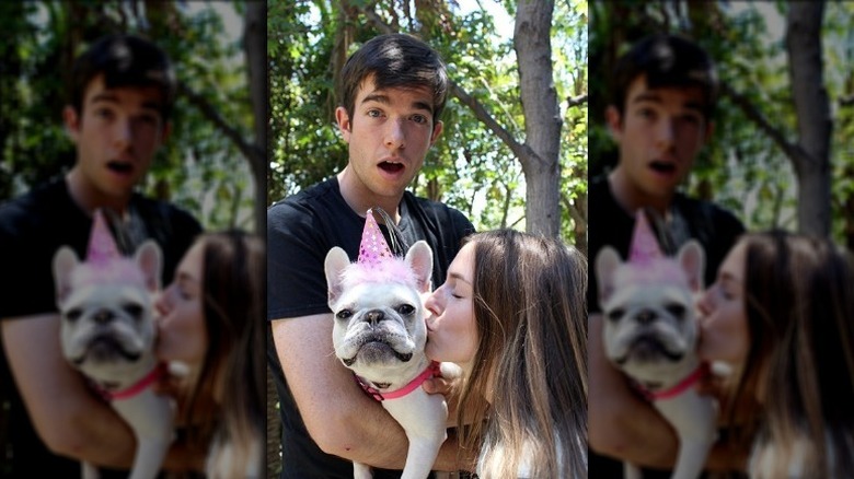 John Mulaney and Annamarie Tendler with Petunia 