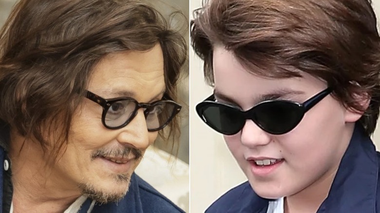 Johnny Depp smiling glasses son Jack Depp smiling sunglasses split image