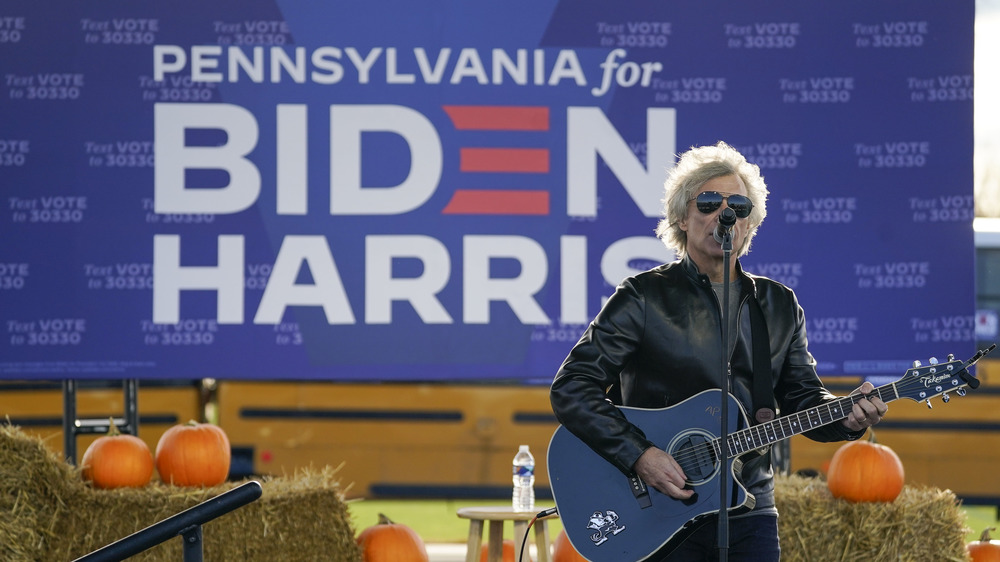 Jon Bon Jovi performs at a campaign rally for Joe Biden