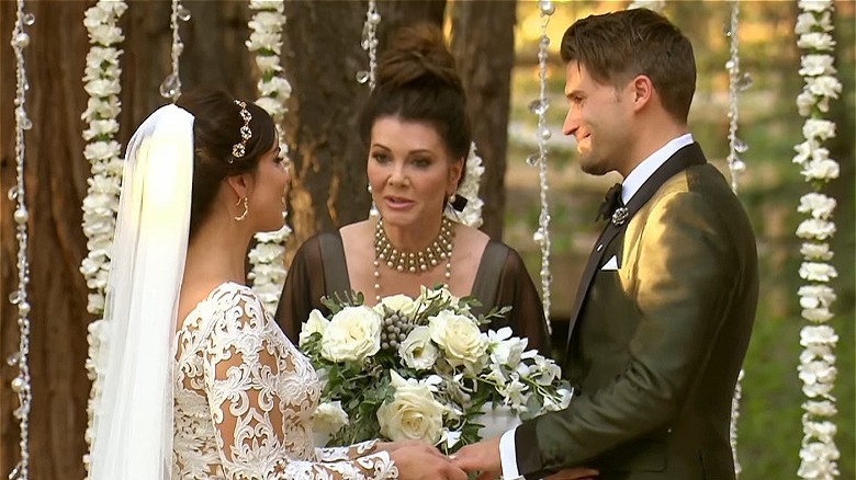 Katie Maloney, Lisa Vanderpump, and Tom Schwartz at the altar