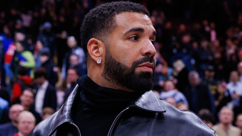 Drake attending an NBA game in January 2025 in Toronto