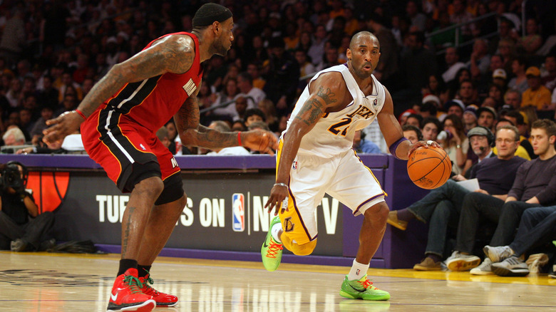 LeBron James and Kobe Bryant in a game