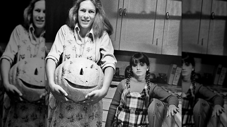 Jamie Lee Curtis and Kyle Richards on the set of Halloween