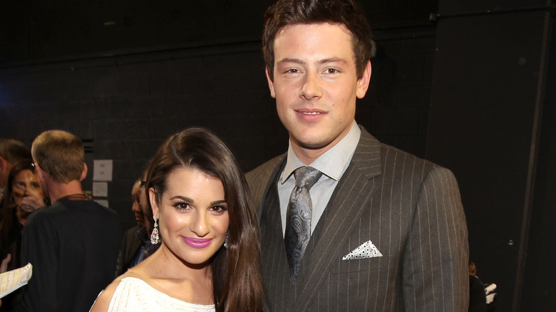 Lea Michele and Cory Monteith posing