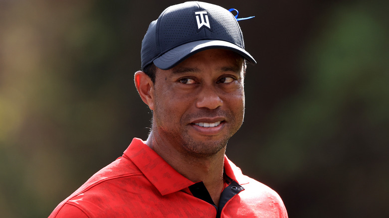 Tiger Woods looking to the side