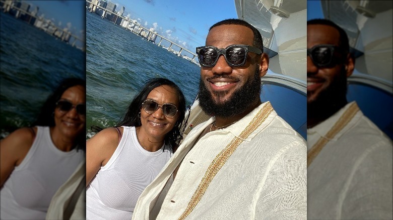 LeBron and Gloria James posing on a boat