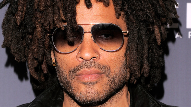 Lenny Kravitz looks on, in sunglasses