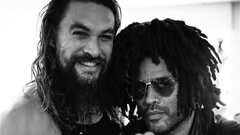 Jason Momoa and Lenny Kravitz smiling and hanging out