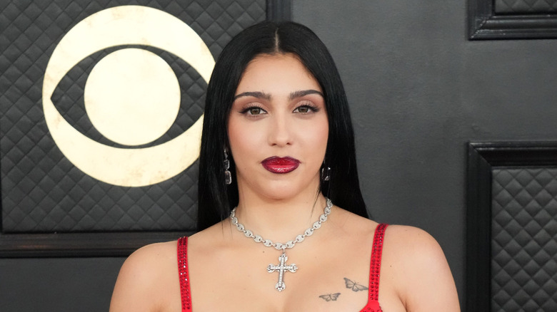 Lourdes Leon wearing red lipstick