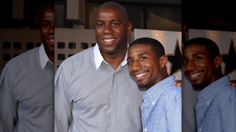 Magic Johnson and Andre Johnson smiling