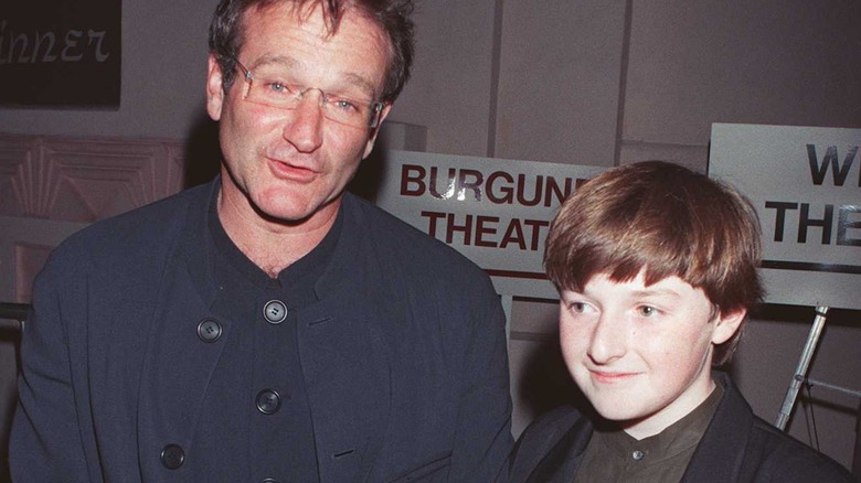 Robin Williams and Bradley Pierce at the 'Jumanji' premiere