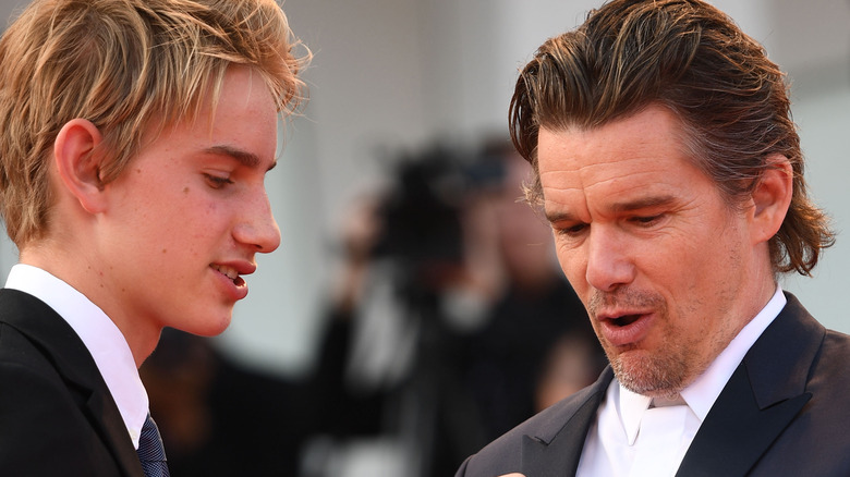 Levon Thurman-Hawke and Ethan Hawke on the red carpet