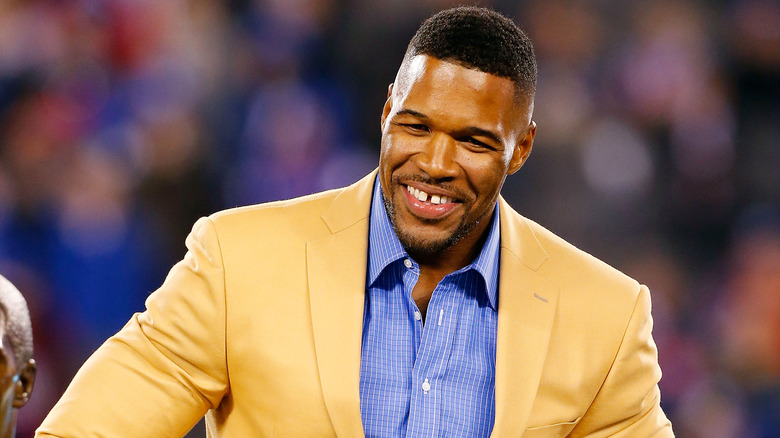 Michael Strahan smiling at the Super Bowl