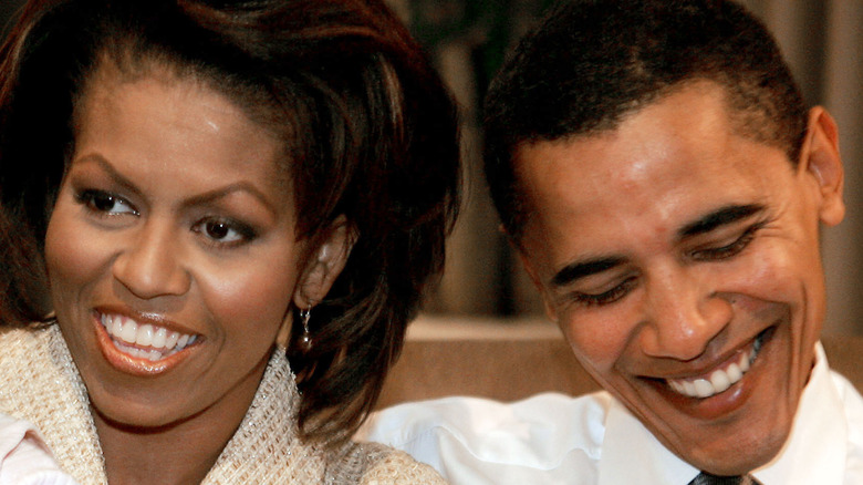 Michelle and Barack Obama smiling